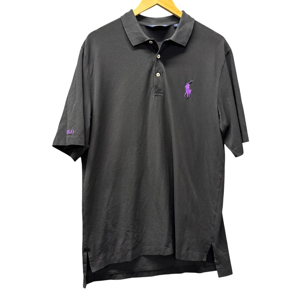 Ralph Lauren Polo Golf Mens Large‎ Black Purple Pony Pima Cotton Short Sleeve